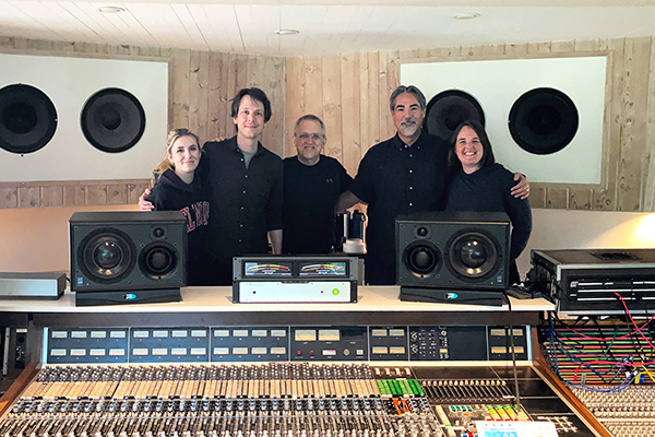 Shunyata Research's Grant Samuelsen at Shangri-La Recording Studio in February, 2023 — with recording engineer's Eric Lynn, Greg White and Liv Painter