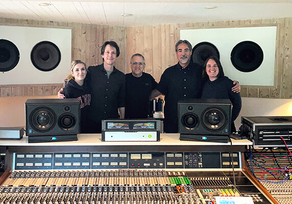 Shunyata Research's Grant Samuelsen at Shangri-La Recording Studio in February, 2023 — with recording engineer's Eric Lynn, Greg White and Liv Painter